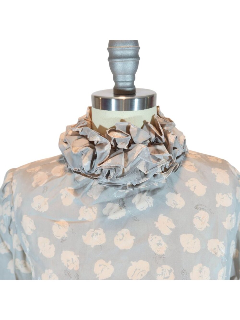 JERRI SHERMAN Vintage Silk Polka Dot Ruffle Neck & Cuff Secretary Blouse Size 4 - Picture 5 of 10